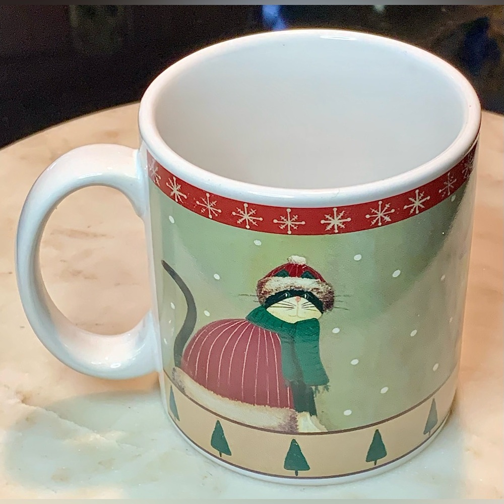 ONIEDA HOLIDAY CATS “FIDDLESTIX” MUG STONEWARE HOLIDAY CATS VINTAGE 1990 NEW